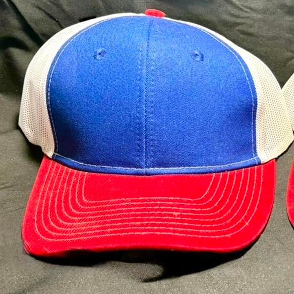 🚨 Port Authority Mens Red White Blue Mesh Back Snapback Trucker Cap Hat 🧢